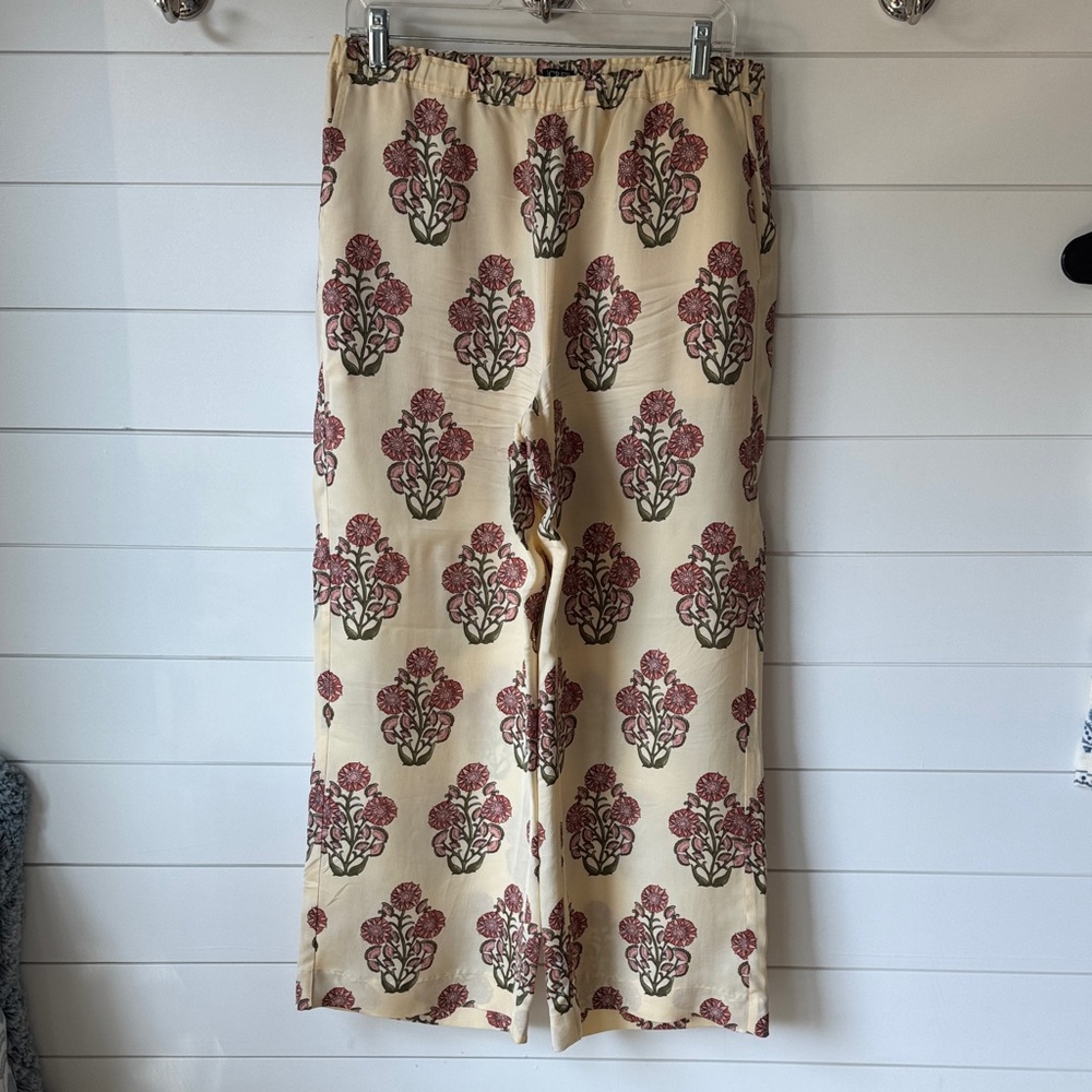J. Crew Cream Pants with Red Floral Design spring 2025